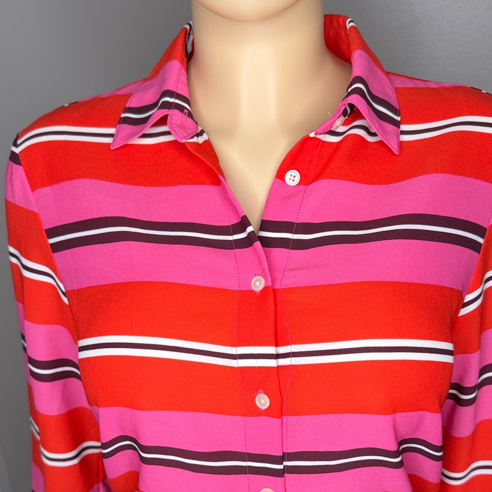 Banana Republic Red and Pink Striped Button Down Shirt - Picture 2 of 15